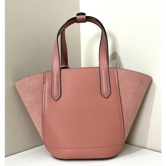 New Michael Kors Portia Small Tote Leather and Suede Sunset Rose - Picture 3 of 6